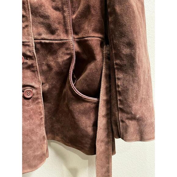 Vintage Brown Suede Style Jacket Boho Western Y2K Tie Waist Fitted Women 9/10 - Picture 6 of 7